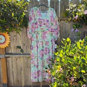Danny & Nicole Mint Green Maxi Dress with Pink Floral Print